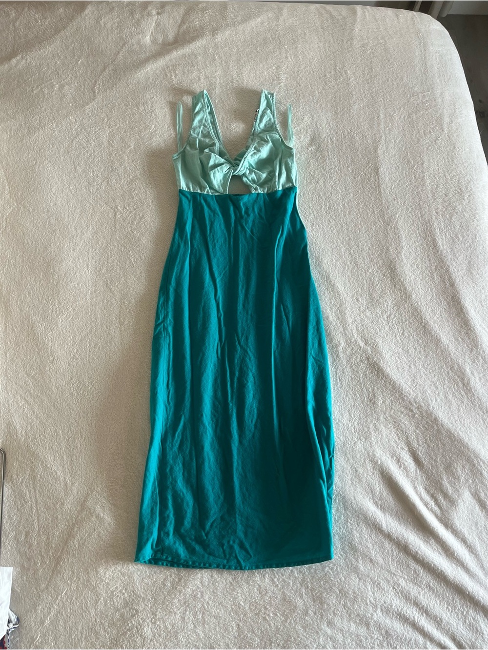 Silk-Blend Teal Linen Slip Dress